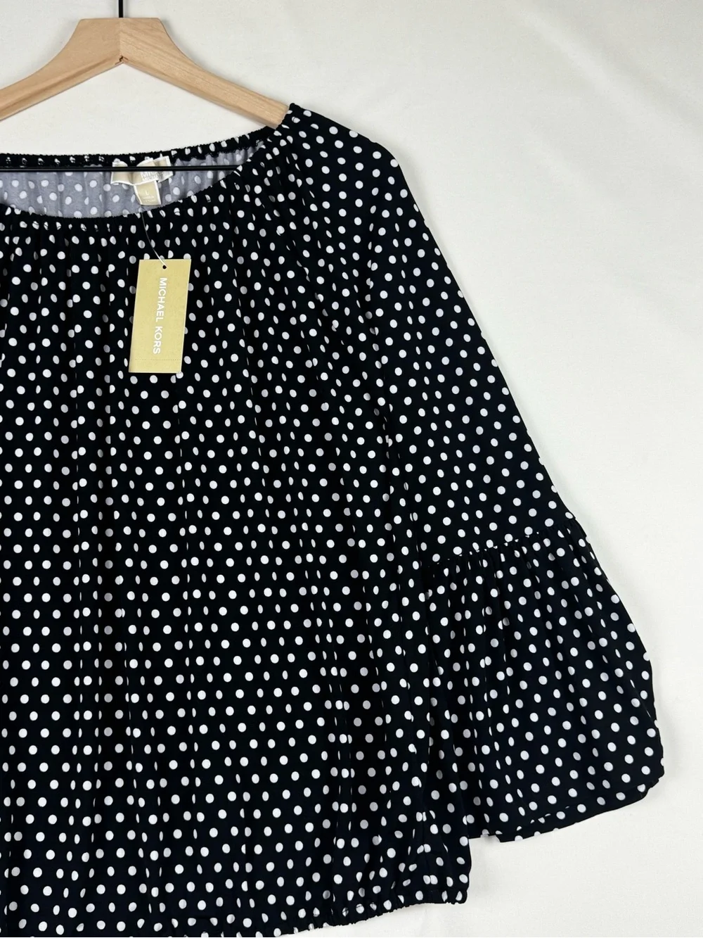 Michael Kors Black White Polka Dot Blouse Size L